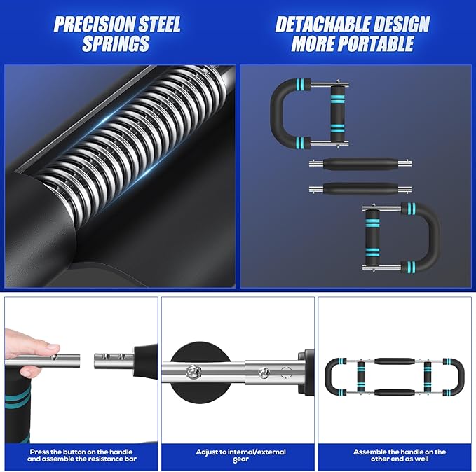 Twister Arm Trainer, 60-110lb Adjustable Resistance Workout Equipment Twister Arm Chest Exerciser Power Twister Bar, Portable Chest Press Machine Detachable Design Fitness for Home & Gym