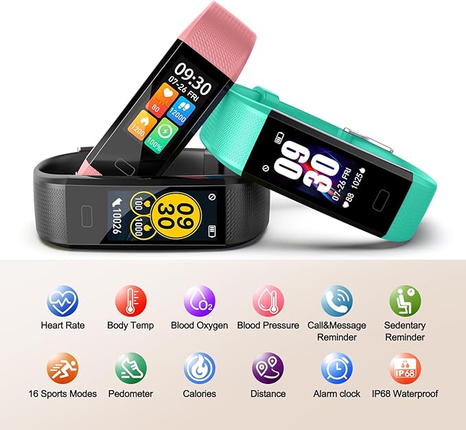 ENGERWALL Fitness Tracker with Step Counter/Calories/Stopwatch, Activity Tracker with Heart Rate Monitor, IP68, Health Tracker with Sleep Tracker, Smartwatch, Pedometer Watch for Women Men Kids