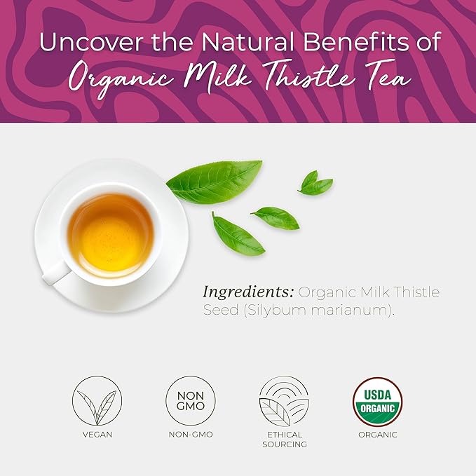 Starwest Botanicals Organic Milk Thistle Seed Tea - Caffeine Free Herbal Tea, Promotes Calm, USDA Organic Milk Thistle Seed, String Free Sachets, Non GMO - 20 Tea Bags