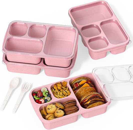 Large Capacity Bento Box for Adults, 4-Piece Set – Stackable Lunch Box with 4 Compartments, Microwave & Dishwasher Safe, Reusable Meal Prep Containers, Snack Containers for Kids & Adults (Pink)
