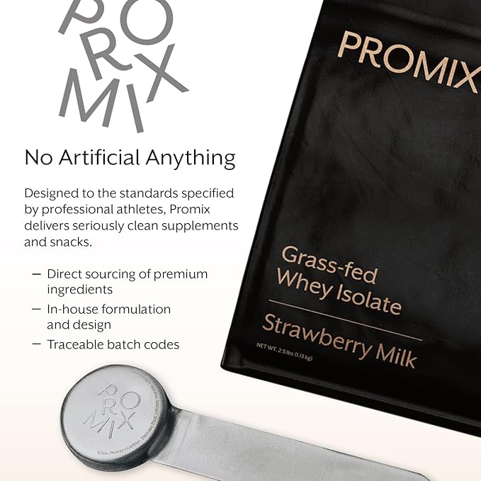Promix Whey Protein Isolate Powder, 31g Grass Fed Whey Isolate, 6.6g BCAAs, Gluten Free, Keto Friendly, Strawberry Milk, 2.5lb