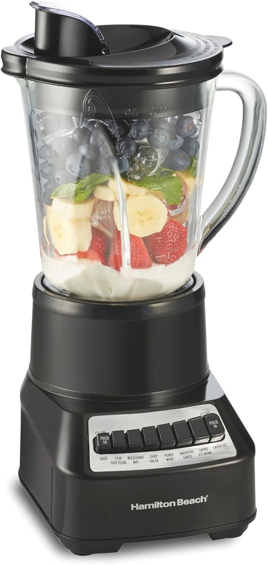 Hamilton Beach Wave Crusher Blender for Smoothies With 40 Oz Glass Jar and 14 Functions, Ice Sabre Blades & 700 Watts for Consistently Smooth Results, Black & Stainless Steel (54220)