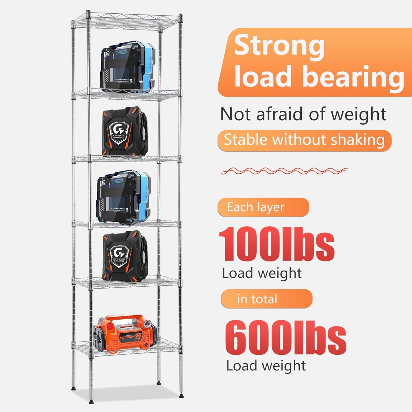 FDW 6 Tier Wire Shelving 17L x 12W x 64H Pantry Shelves Storage Rack Shelving Units Adjustable Metal Shelves for Kitchen Commercial Garage Small Places,Chrome