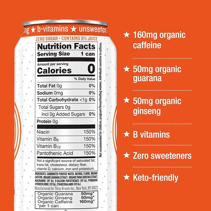 Hiball Energy Seltzer Water, Caffeinated Sparkling Water Made with Vitamin B12 and Vitamin B6, Sugar Free of 16 Fl Oz(Pack of 8), Blood Orange