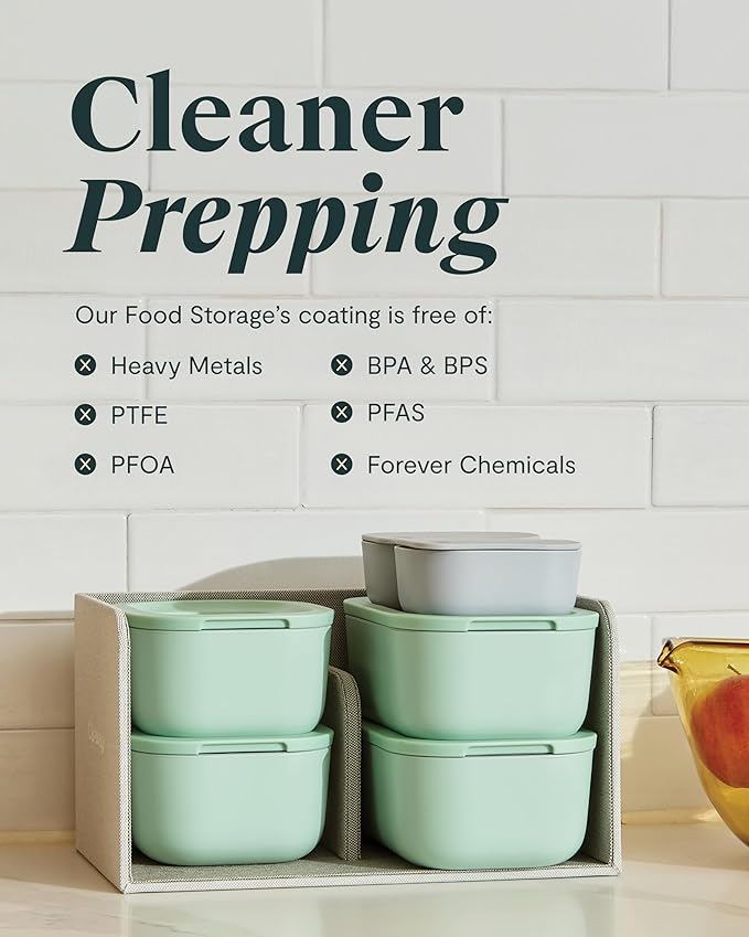 Caraway 2pc Glass Food Storage Set - 2.6 Cup Food Containers (2) - Non-Toxic Ceramic-Coated Glass - Air Release Technology - Compact & Stackable Design - Mist