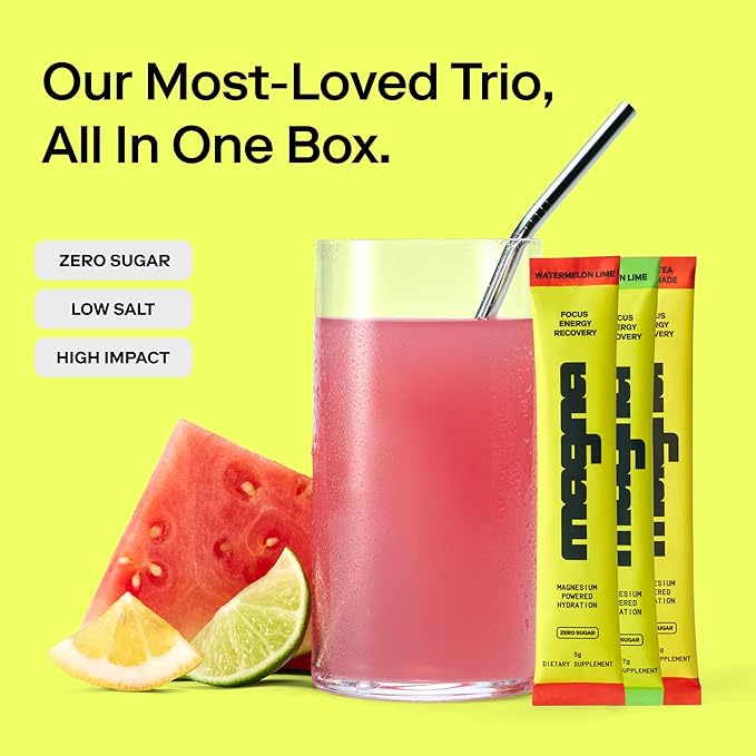 Magna Electrolyte Powder Drink Mix for Hydration, Energy & Focus Support with Magnesium L Threonate, Malate & Glycinate, Sodium, Potassium, Vitamin D, B6 & B12, Variety Pack, 28 Servings