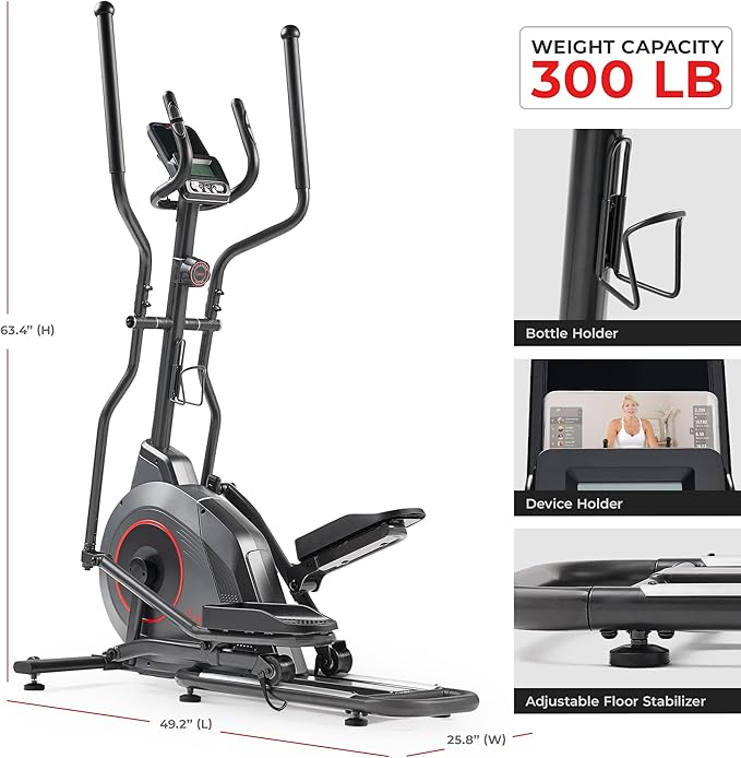Sunny Health & Fitness Smart Upright Elliptical w/Pulse Sensor Built-in, Indoor Full-Body Cross-Training & Cardio Exercise Machine for Home, Free SunnyFit App Connection, Optional Long Stride Length