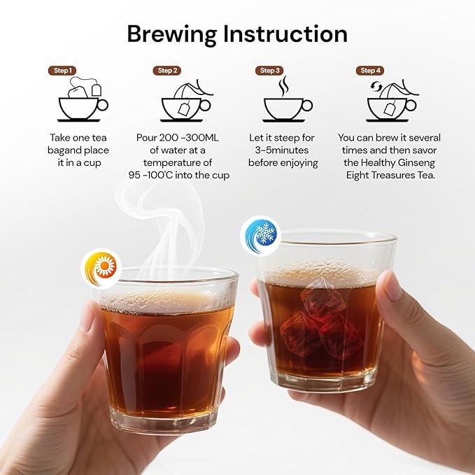 Goji Berries Ginseng Kidney Tea Formula Ginseng Eight Treasure Tea 8 Natural Ingredient Kidney Cleanse Detox & Repair for Women & Men Caffeine-Free 50 Count (Pack of 2)