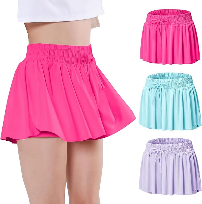 EXARUS Girls Butterfly Shorts Flowy Dance Skirt Cheer Skorts Athletic Tween Clothes Teen Preppy Outfits Flutter Kids