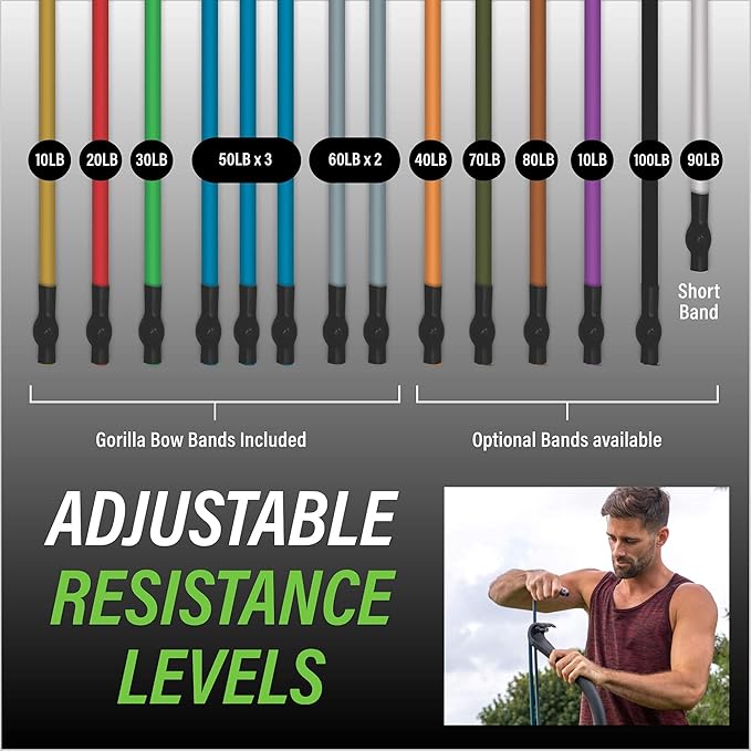 Gorilla Bow Original Portable Home Gym Resistance Bands and Bar System for Travel, Fitness, Weightlifting and Exercise Kit, Full Body Workout Equipment Set
