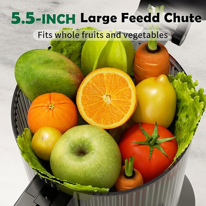 Cold Press Juicer, Juice Extractor Machine with 5.5" Extra Large Feed Chute, 300W Slow Masticating Juicer for Whole Vegetables and Fruits, 1.8L Auto-Feed Time-Saver, Easy to Clean