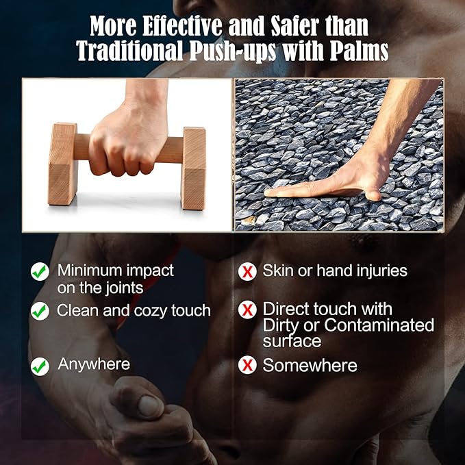 Push Up Stands, Handstand Parallettes Bars, Solid Wood Push Up Bars with Non-Slip Mat Push up Handles for Floor Exercise Home Workout Equipment for Men & Women Strength Training