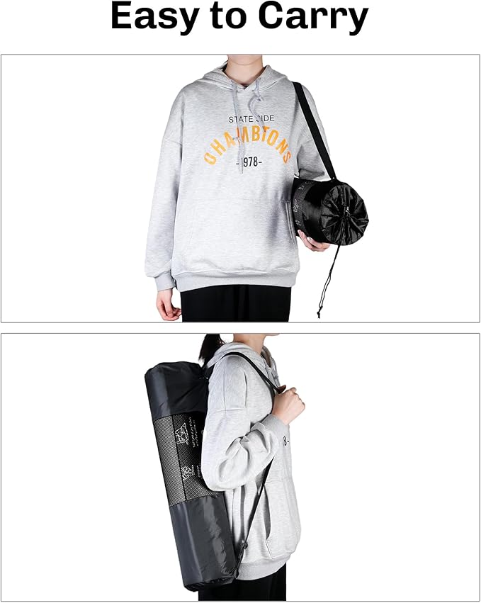 Instructional Travel Yoga Mat with 75 Poses & Exercises - Non-slip Exercise Mat for Home Workout, Includes Carrying Bag - Perfect for Beginners, 68"x24"x0.25"