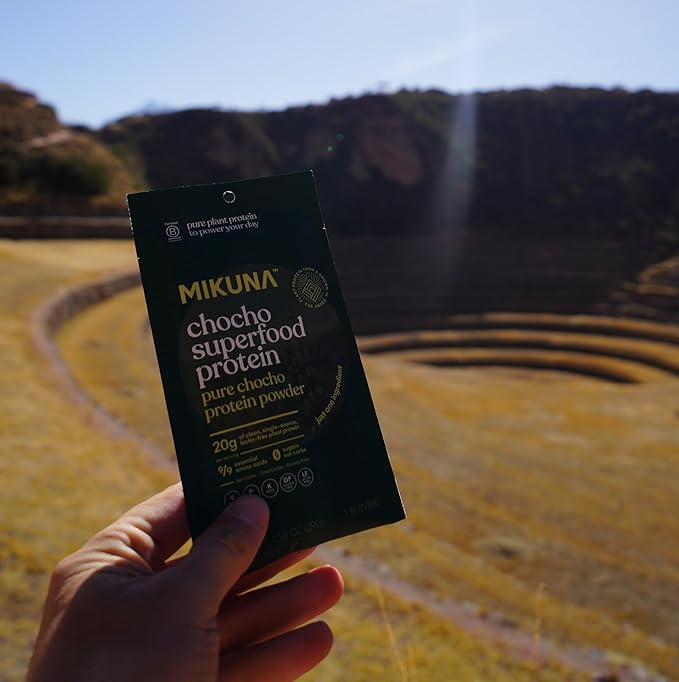 Mikuna Chocho Superfood Protein, Plant-Based Protein Powder, Travel Packs - Vegan, Gluten Free, 3g Net Carbs or Less, and Bioavailable, Non-Isolate (8 Servings, Pure Chocho)