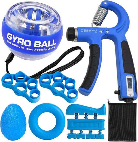 Hand Grip Strengthener Workout Kit (8 Pack) Forearm Grip Adjustable Resistance Hand Gripper, Finger Stretcher, Finger Exerciser, Grip Ring,Gyro Ball