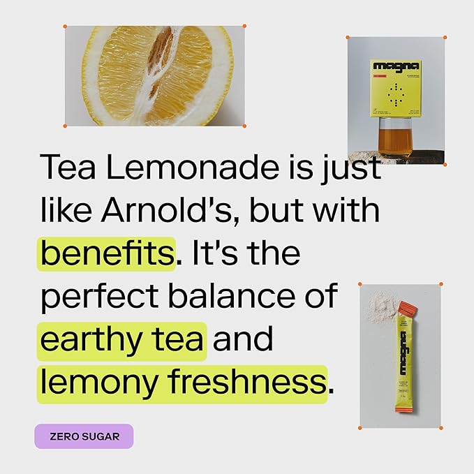 MAGNA Electrolyte Powder Drink Mix for Hydration, Energy & Focus Support with Magnesium L Threonate, Malate & Glycinate, Sodium, Potassium, Vitamin D, B6 & B12, Tea Lemonade Flavor, 7 Servings