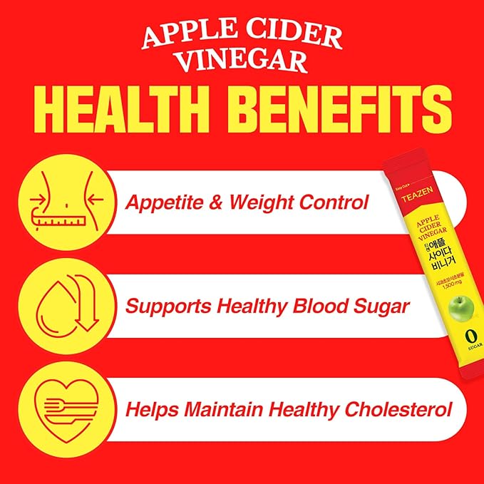 TEAZEN Apple Cider Vinegar Drink Powder Stick – On-the-Go Wellness with 1500mg ACV, Sugar-Free, Postbiotics, 10 Sticks | Supports Digestion & Metabolism