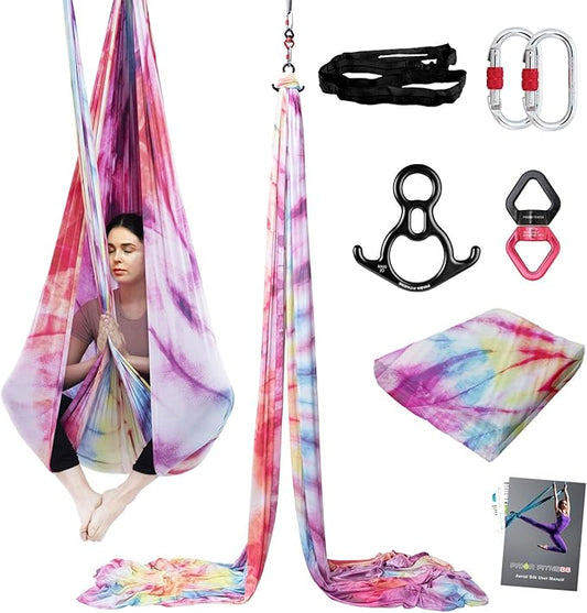 PRIOR FITNESS Aerial Silks Kit Colorful 9/15/20 Yards 40D Nylon Fabric Hammock Set With Hardware & Guide for All Levels Of Aerial Yoga Practice and Acrobatic Flying For Adults Aerial silk
