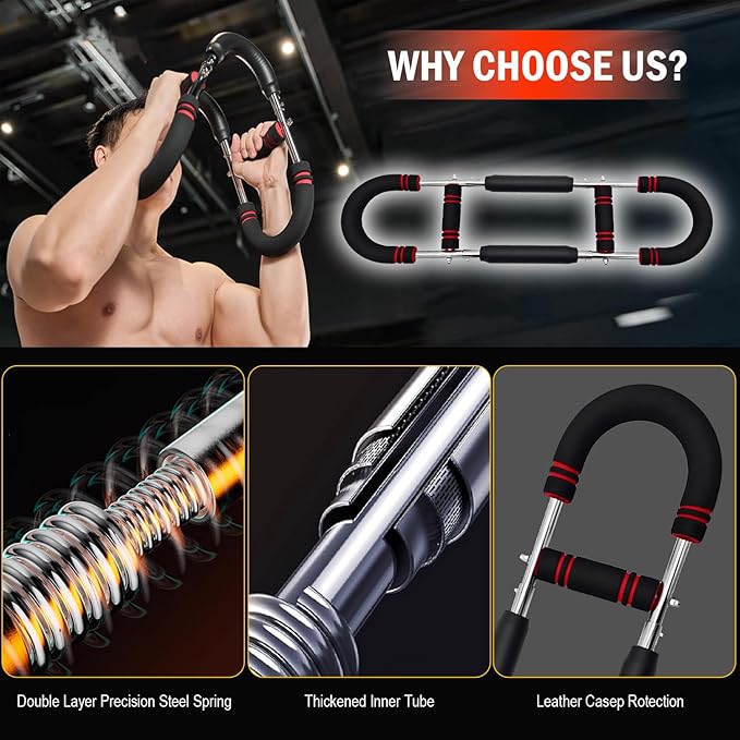 Latest-Gen Twister Arm Trainer, 40-100lb Adjustable Power Spring Workout Bar, Forearm Triceps Chest Exerciser Strengthener, Detachable Portable Home Fitness Equipment for Enhancing Upper Body Muscle