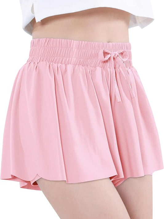 EXARUS Girls Butterfly Shorts Flowy Dance Skirt Cheer Skorts Athletic Tween Clothes Teen Preppy Outfits Flutter Kids