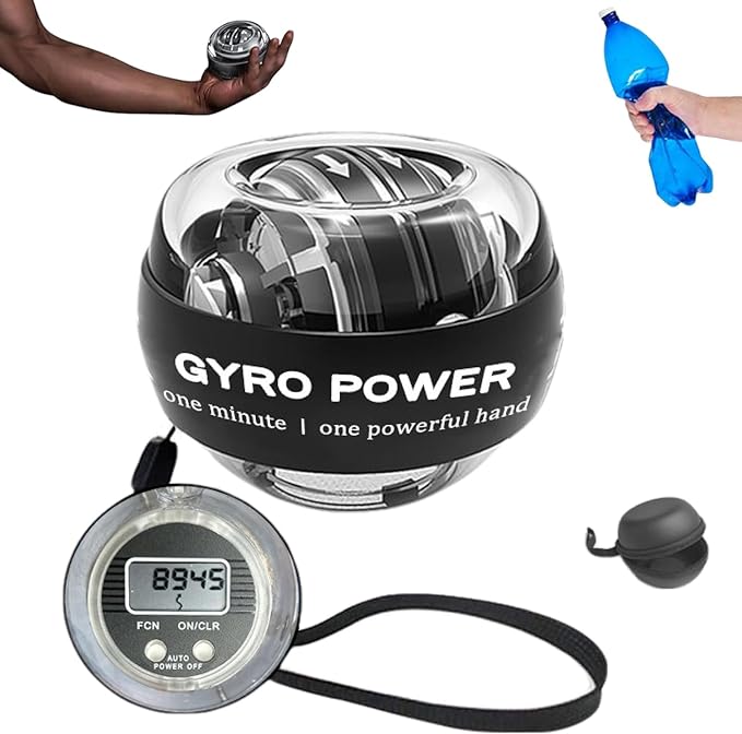 Cura Ball Hand Exerciser, Torque Gyro Ball Wrist Exerciser with LED Lights and Counter, Parallel Halo Power Wrist Ball for Strengthen Grip Strength, Arms, Fingers & Muscles, With Storage Pouch