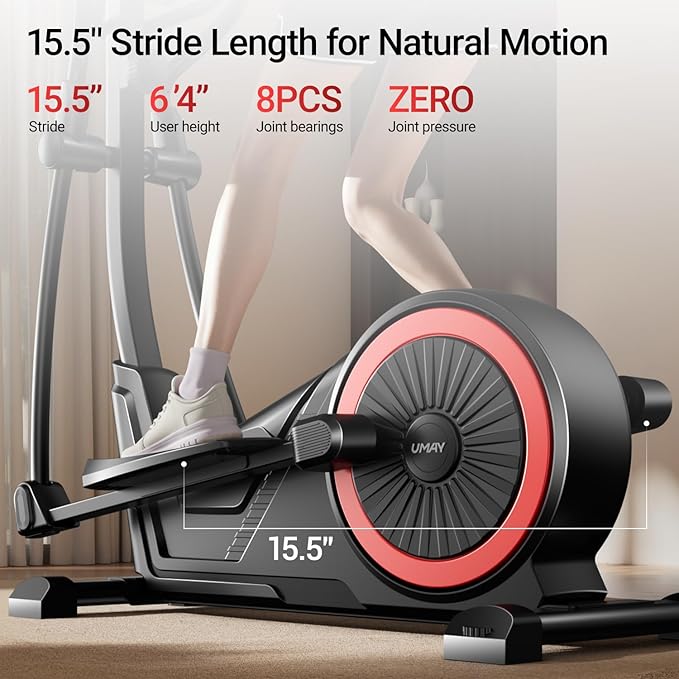 UMAY Elliptical Machine for Home, Elliptical Exercise Machine with 8 Levels Resistance & Pulse Rate Grips, Silent Magnetic Elliptical Trainer with 15.5" Stride and LCD Monitor
