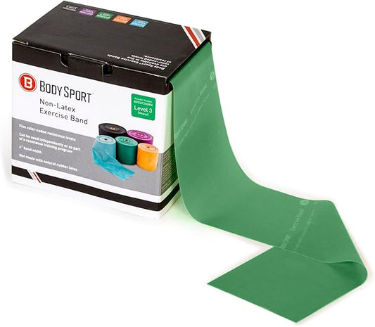 Body Sport Exercise Bands - 25 yd. Roll of Heavy Resistance Bands for Stretching, Fitness or Physical Therapy, Non-Latex - Extra Heavy Medium Resistance - Green