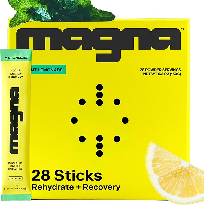 Magna Electrolyte Powder Drink Mix for Hydration, Energy & Focus Support with Magnesium L Threonate, Malate & Glycinate, Sodium, Potassium, Vitamin D, B6 & B12, Mint Lemonade Flavor, 28 Servings
