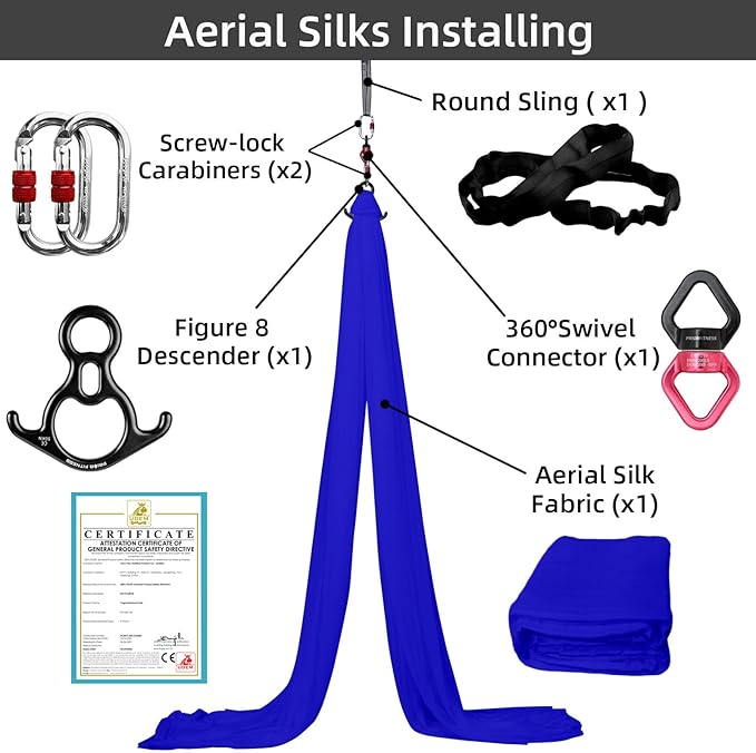 PRIOR FITNESS Aerial Silks Kit Colorful 9/15/20 Yards 40D Nylon Fabric Hammock Set With Hardware & Guide for All Levels Of Aerial Yoga Practice and Acrobatic Flying For Adults Aerial silk