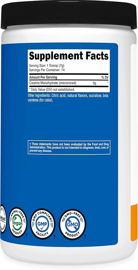 Nutricost Creatine Monohydrate Powder (Mandarin Orange, 500 Gram) - Micronized Creatine Supplement - Vegan, Non-GMO, Gluten Free