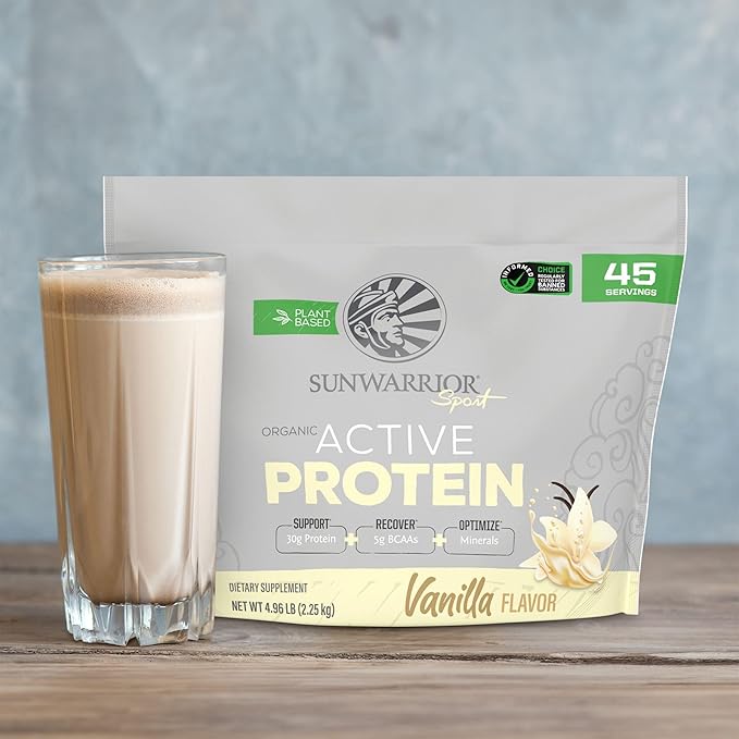 Sunwarrior Organic Plant Based Protein Powder | Vegan Organic Protein Powder with BCAA Amino Acids Plus Recovery Minerals & Botanicals | Non-GMO Soy Dairy & Gluten Free (Vanilla, 45 Servings)
