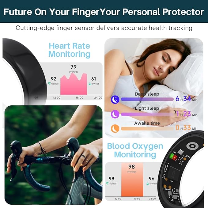 Smart Rings for Women Men,Fitness Tracker Ring,Heart Rate,Blood Oxygen,Blood Pressure,Step Tracker,Sleep Monitoring,No Subscription Fee,IP68 Waterproof Smart Ring for iPhone&Android(Pink 8)