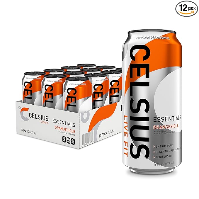 CELSIUS ESSENTIALS™ Sparkling Orangesicle, Sugar Free Performance Energy Drink, 16 Fl Oz (Pack of 12)
