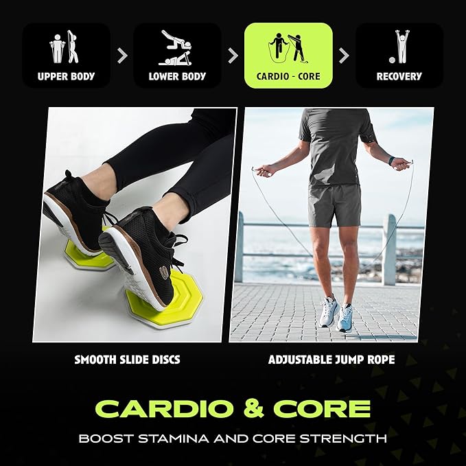 Ex Kit Home Gym Equipment with Carry Bag - 10Pcs Resistance Bands Kit with Handles, Door Anchor, Jump Rope, Booty Bands & More – Full Body Workout Bands Set for Strength, Cardio & Flexibility