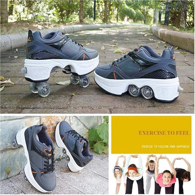 Double-Row Deform Wheel Automatic Walking Shoes Invisible Deformation Roller Skate 2 in 1 Removable Pulley Skates Skating Parkour