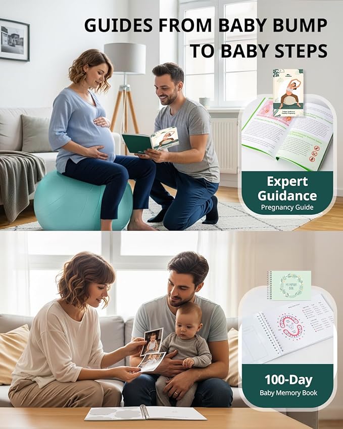 Trideer Pregnancy Birthing Ball - 1.7mm Extra Thick Yoga Ball for Maternity, Labor, Exercise, Physio, Recovery - Guide & Baby Memory Book Included - 440LB Anti-Burst & Non-Slip Stability