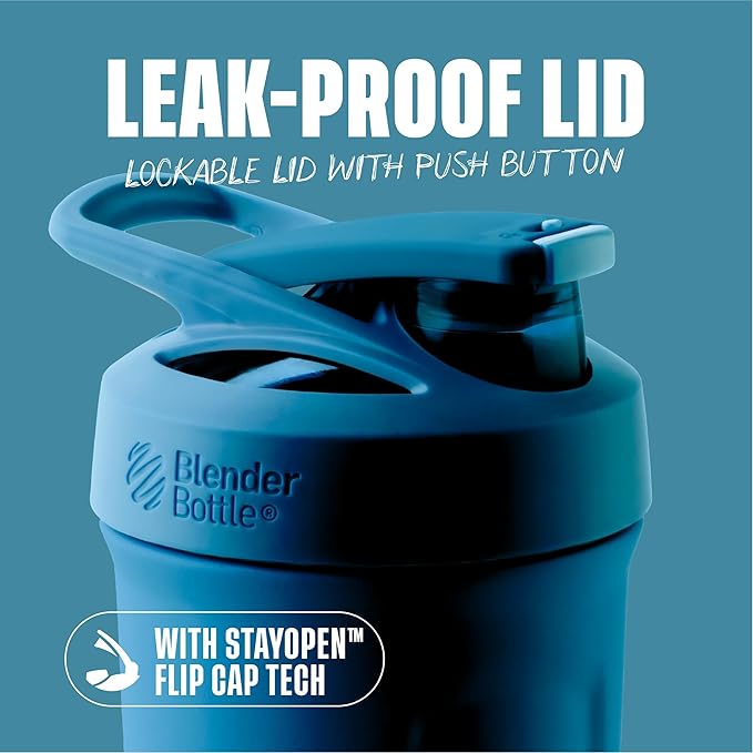 BlenderBottle Strada Shaker Cup Insulated Stainless Steel Water Bottle with Wire Whisk, 24-Ounce, Blue