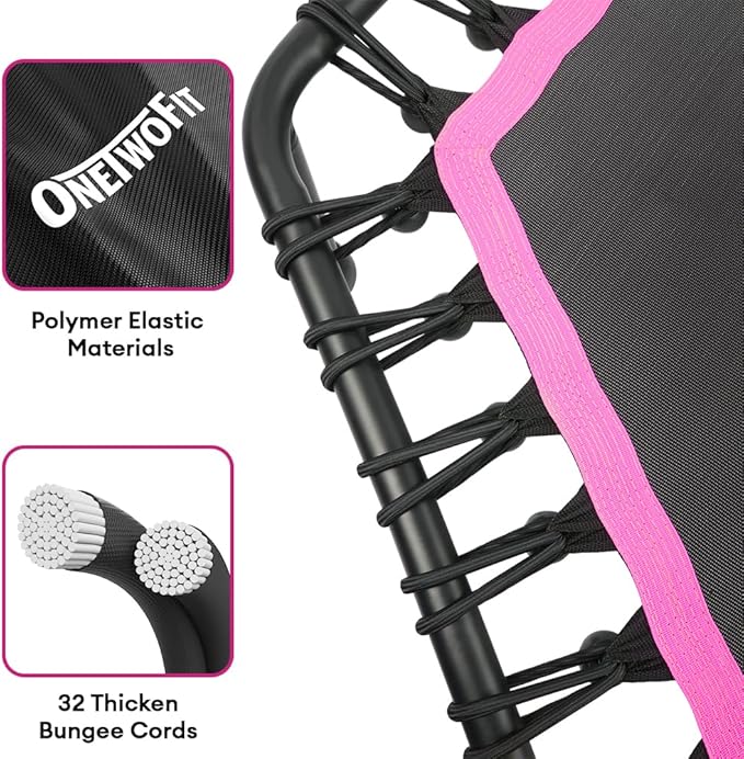 ONETWOFIT 42"/45" Rebounder Trampoline for Adults, Silent Mini Trampoline Indoor Exercise Fitness Trampoline Bungee Rebounder Workout Max Load 330lbs