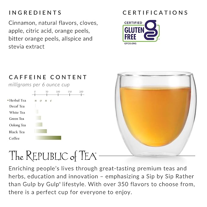 The Republic of Tea - Mulled Apple Spice Herbal Tea Tin, 36 Tea Bags, Naturally Caffeine Free