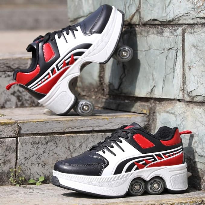 Double-Row Deform Wheel Automatic Walking Shoes Invisible Deformation Roller Skate 2 in 1 Removable Pulley Skates Skating Parkour