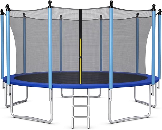 GYMAX Trampoline, 8FT 10FT 12FT 14FT 15FT 16FT Recreational Trampolines w/Safety Enclosure Net & Ladder - ASTM Certificated, Outdoor Trampoline for Kids and Adults