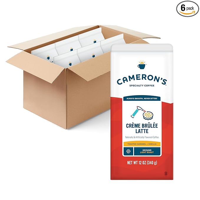 Cameron's Coffee Holiday Roasted Ground Coffee Bag, Flavored, Crème Brulee Latte, 12 Ounce (Pack of 6)