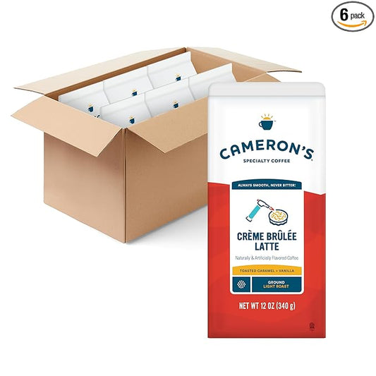 Cameron's Coffee Holiday Roasted Ground Coffee Bag, Flavored, Crème Brulee Latte, 12 Ounce (Pack of 6)
