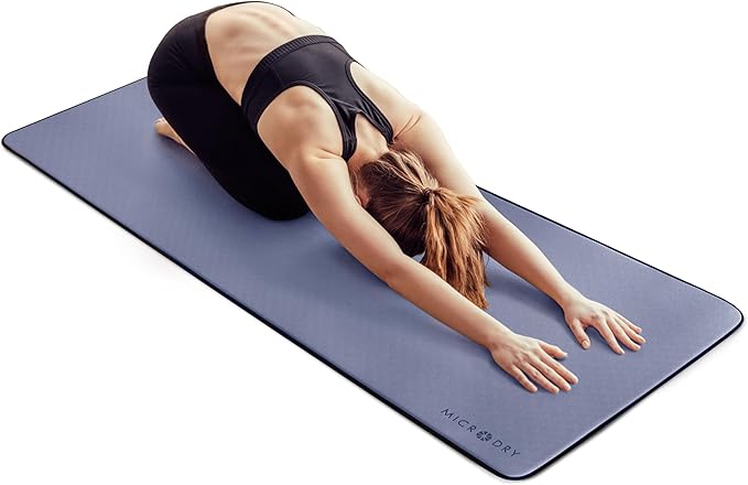 MICRODRY Deluxe Fitness Exercise Yoga Mat for Home & Gym, Extra Thick for High Impact Training, Multi Layered Skid Resistant Surface, Odor Neutralizing with Carrying Strap