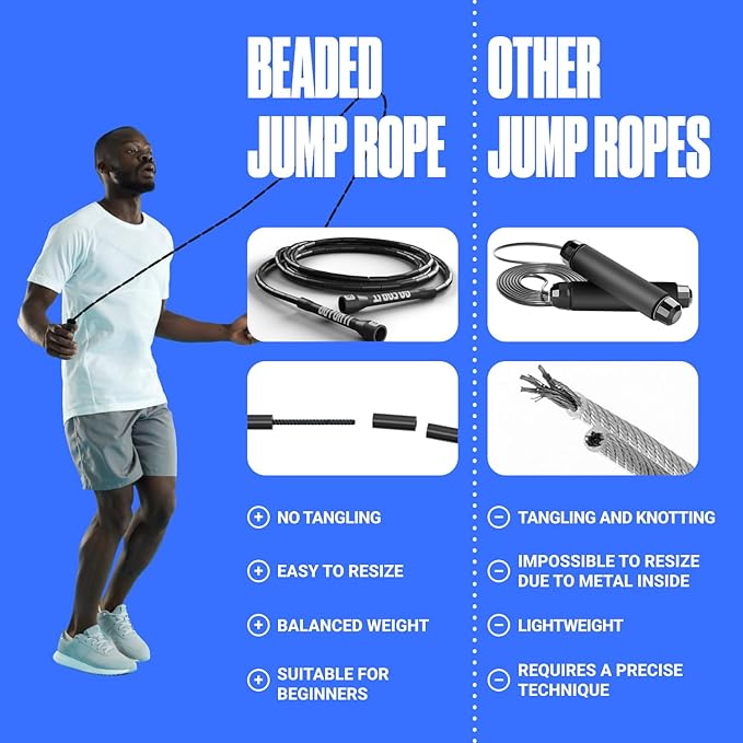 Sportbit Elite Beaded Jump Rope - Adjustable Speed Rope for Fitness, CrossFit, Boxing - Tangle-Free, Lightweight