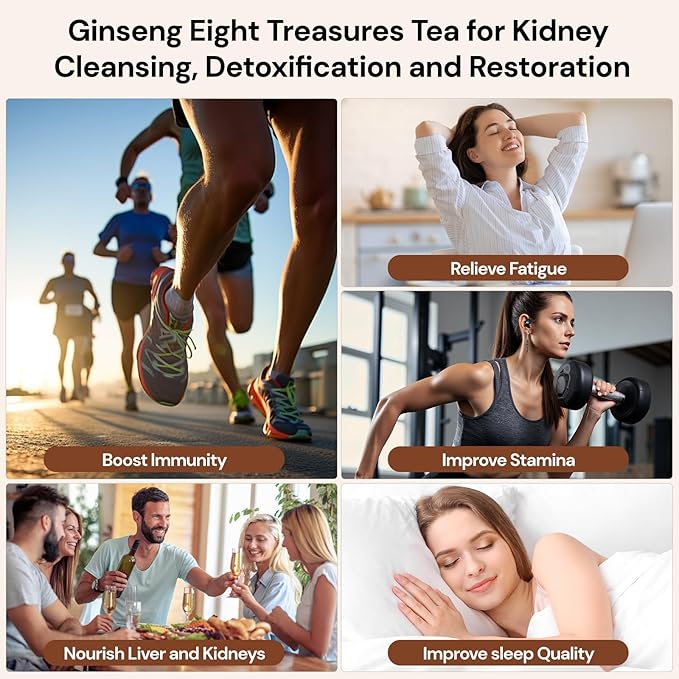 Goji Berries Ginseng Kidney Tea Formula Ginseng Eight Treasure Tea 8 Natural Ingredient Kidney Cleanse Detox & Repair for Women & Men Caffeine-Free 50 Count (Pack of 2)