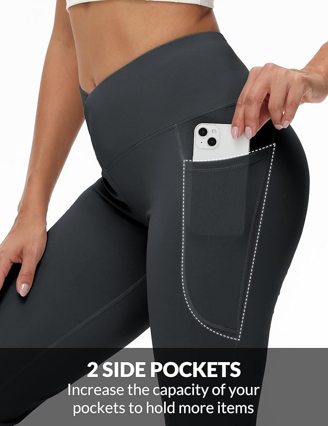 baleaf Women's V Crossover Flare Leggings with Pockets Yoga Pants High Waist Casual Workout Gym Bell Bottom Leggings