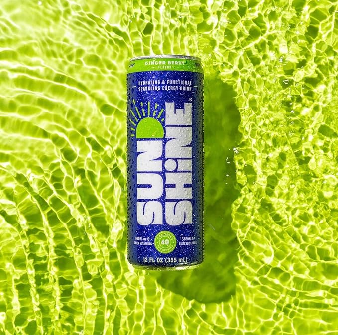 Sunshine Sparkling Energy Drink, Variety Pack with Daily Essential Vitamins, 360mg of Electrolytes, 70mg of Natural Caffeine, 12 Fl Oz (Pack of 12)