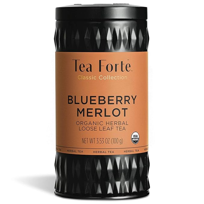Tea Forte Blueberry Merlot Premium Organic Loose Leaf Caffeine-Free Herbal Tea Blend Canister, Makes 35-50 Cups