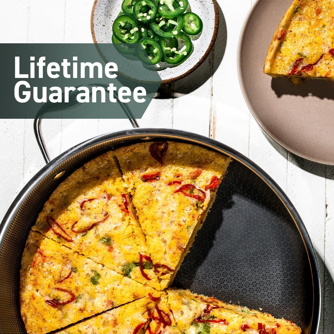 HexClad Hybrid Nonstick 4.5-Quart Deep Sauté Pan with Tempered Glass Lid, Stay-Cool Handle, Dishwasher-Friendly, Oven-Safe Up to 900°F, Induction Ready, Compatible with All Cooktops